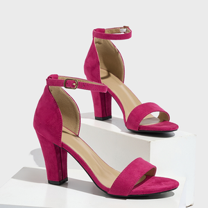 Sandali con tacco largo in camoscio <span class=keywords><strong>rosa</strong></span> fucsia da donna, con cinturino singolo e fibbia dorata alla caviglia, perfetti per feste estive - Ingrosso OEM - Product Image 1