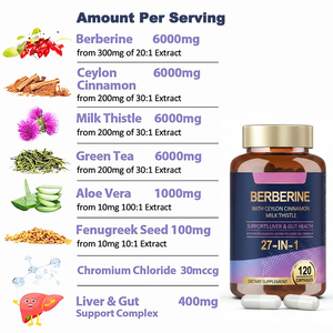 Cápsulas Detox para la Salud del Hígado y el Intestino, Suplemento de Berberina con Canela de Ceilán y Cardo Mariano, 27 en 1, Píldoras Herbales para la Pérdida de Peso - Product Image 2