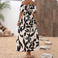Robe longue d'été florale à volants pour femme, épaules dénudées, manches courtes, dos nu, corsage à volants, ourlet fendu, robes de plage