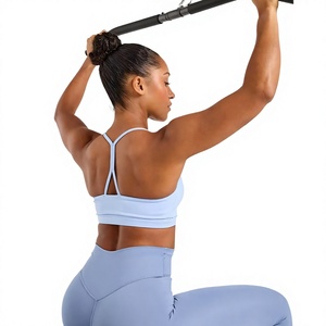 Sujetador deportivo para mujer, azul claro, estilo halter, espalda cruzada, sin aros, transpirable, top corto de ropa deportiva, tejido sin costuras de poliéster y elastano - Product Image 3