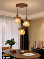 Nouvelle Suspension Rétro Antique 2025 pour Restaurant, en Bois, Fer et Verre, Lumière LED à Trois Couleurs Changeantes, Idéale pour Chevet et Escalier