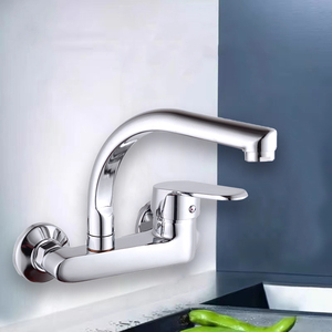 Minwei dual handle mixer two wall mounted commercial kitchen mixer sink faucet with sprayer tap