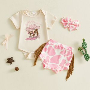 Conjunto de Boutique para Bebé, Mono de Manga Corta con Estampado Vaquero, Pantalones Cortos con Borlas, Diadema, <span class=keywords><strong>Traje</strong></span> para el Primer Cumpleaños de Niña para Sesión de Fotos - Product Image 1