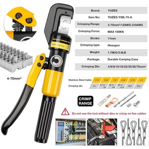Herramienta de crimpado hidráulica YUZES de 10 toneladas, crimpadora de cables de batería de 12 AWG a 2.0 con 9 matrices, crimpadora de cables de grado industrial. - Product Image 2