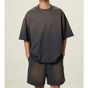 Camisetas al por mayor personalizadas de punto 100% algodón transpirables ecológicas con efecto rizado, desgastado, hombros caídos, estilo urbano, tallas grandes - Product Image 1