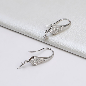 S925 Silver Ear Hook Female Trendy Earrings DIY <b>Jewelry</b> Accessories Empty <b>Tray</b> with Semi-finished Inlaid Pearl - Product Image 4