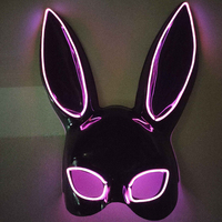Masque Demi-Visage Lumineux Lapin Sexy Noir pour Hommes et Femmes – Design Adorable pour Halloween, Bar, Boîte de Nuit, Costume de Serveur