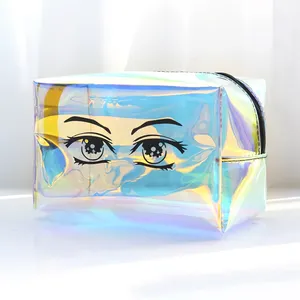 Cistom Pvc Mini Cosmetische Bag Hologram Plastic Washbag Met Rits Badpak Verpakking Zakken Reizen Rits Zak