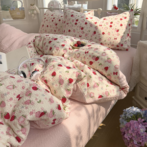 Puff Yarn Print <b>Bedding</b> <b>Set</b> 4 Piece <b>Single</b> Size Breathable Lightweight Cartoon Design Dormitory University Use - Product Image 4