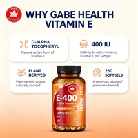 Gélules de Vitamine E-400 à Marque Blanche OEM, D-alpha Tocophérol 400 UI, Antioxydant d'Origine Végétale, 120 Gélules pour Adultes, Soin de la Peau Personnalisé