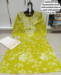 Kurti de Algodón Puro con Bordado Chikankari de Verano para Oficina, Kurtis con Bordado Chikankari Indio, Fabricante Mayorista - Product Image 3