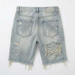 Custom Ripped Men Denim Shorts Hot Supplier Vintage Acid Wash Streetwear Jean Shorts Distressed Hip Hop Loose Shorts TKAN835 - Product Image 3