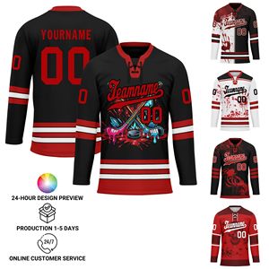 Uniformes de hockey sur glace en gros avec impression à la demande, services OEM/ODM et personnalisation du logo et du nom de l'équipe HCKJ01-2606146-11 - Product Image 2