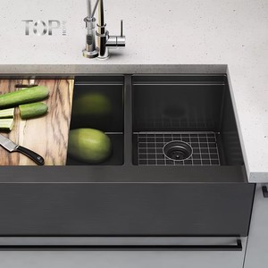 Fregadero Doble <span class=keywords><strong>Grande</strong></span> Contemporáneo Hecho a Mano para Granja, con Delantal Frontal, Duradero y Multifuncional, Venta al por Mayor - Product Image 5