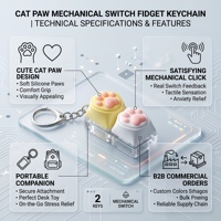 Porte-clés anti-stress à double patte de chat avec interrupteur mécanique pour clavier, jouet mignon, cadeau de Noël, de bureau ou de fête
