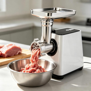 Hachoir à <span class=keywords><strong>viande</strong></span> domestique 1200W avec moteur <span class=keywords><strong>en</strong></span> cuivre, fonction de verrouillage, marche arrière, anti-blocage, 3 types de disques métalliques, kit saucisses et kibbeh - Product Image 5