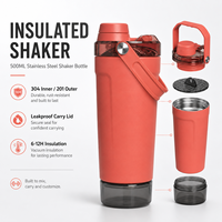 Bouteille de shaker à protéines en métal avec logo personnalisé, 500 ml, en acier inoxydable, anti-fuite, sans BPA, avec filtre, pour la salle de sport et la remise en forme