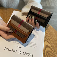 Porte-cartes de crédit anti-RFID élégant, portefeuille fin multi-fentes avec tissu à carreaux et finition en cuir
