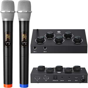 Mikrofon nirkabel, Reverb Tone efek vokal potong Karaoke Mixer mikrofon nirkabel sistem Home Theater UHF Mic Dual Channel Mixer Karaoke Digital - Product Image 4
