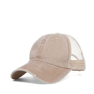 Wholesale Outdoor <b>Sunscreen</b> Worn-out Breathable Mesh Solid Vintage Style Cotton Women's High Top Hat Ponytail Baseball Cap - Product Image 5