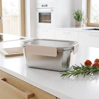 Kleine 600ml roestvrijstalen voedselbewaarbak met doorzichtig luchtdicht deksel, voor snacks, droge voeding, fruit, noten, mini metalen doos, voedselveilig.