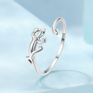 Anillo abierto de lagarto <span class=keywords><strong>Gecko</strong></span> de Plata de Ley 925, anillo de Animal de la suerte con circón verde para chica amante, regalo de fiesta de cumpleaños Simple SCR1145 - Product Image 2