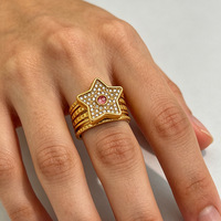 Vollständig mit Strass besetzter Sternring, 18K vergoldeter Edelstahl, französischer Stil, breiter Ring, Schmuckgroßhandel