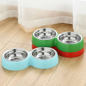 Bol double pour chien et chat YOSHI, en acier inoxydable, 2 en 1, petite taille, design rond, pour boire et manger - Product Image 2