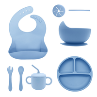 Ensemble d'alimentation pour bébé en silicone, bavoir, assiette, bol, cuillère, plateau à ventouse, vaisselle pour nourrissons, vaisselle pour enfants, écologique, sans BPA, cadeau
