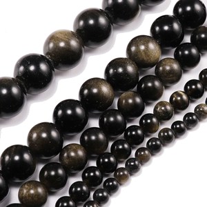 Perles d'obsidienne naturelle rondes noires et dorées pour la fabrication de bijoux, accessoires DIY en gros - Product Image 3