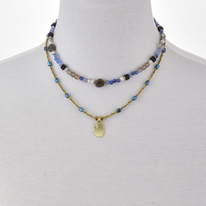 Women's Casual and Party Wear Fashionable <b>Blue</b> Natural Stone Agate <b>Beaded</b> Pendant Necklace Stylish - Product Image 3