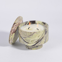 Bol en marbre travertin rond de luxe pour la décoration de la maison, porte-bougie, sept bougies colorées uniques avec couvercle