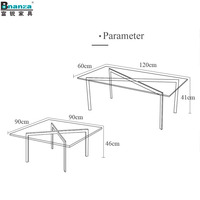 Table basse moderne élégante en verre-dessus clair/base noire-table de cocktail en métal