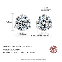 CZCITY Pendientes de tuerca de plata de ley con moissanita de 1 quilate, diseño de 3 garras, minimalistas, clásicos, con diamantes, para mujer