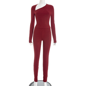 Viviblook ชุดกางเกง2ชิ้นของผู้หญิงแบบลำลองของ J25ST407ชุดเซ็ตกางเกงแขนยาวพอดีตัวคอปาดแขนยาวและกางเกงขายาว - Product Image 2