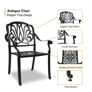 Ensemble de salle à manger en aluminium moulé PATIO-IN, 5 pièces, mobilier de conversation d'extérieur, ensemble de table et de chaises de patio de 4 pièces <span class=keywords><strong>pour</strong></span> <span class=keywords><strong>jardin</strong></span>, noir - Product Image 4
