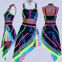 Tenue de rave néon réactive aux UV - Corset lumineux et jupe asymétrique à paillettes, costume de performance pour festival EDM