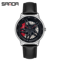 Montre à quartz pour homme Sanda Cool Black-Tech Fashion, bracelet en acrylique ajouré créatif, aiguille porte-bonheur, 44 mm