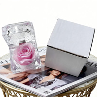 Boîte à bijoux en acrylique miniatures avec roses éternelles conservées rouges et roses, boîte à bagues, cadeaux parfaits pour la Saint-Valentin pour petite amie ou mère