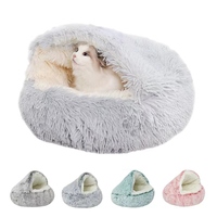 Lits pour chiens en fourrure synthétique confortables, lavables, luxueux, moelleux, en forme de grotte, à capuche, lits ronds pour animaux de compagnie