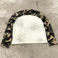 T-shirt vintage à coupe ample en maille gaufrée thermique personnalisé, streetwear, camouflage, tee-shirt à manches longues, surdimensionné, délavé à l'acide, pour homme