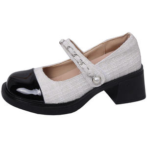 Scarpe da Donna Eleganti 2025 - <span class=keywords><strong>Mary</strong></span> <span class=keywords><strong>Jane</strong></span> Casual con Tacco Largo in Tweed Bianco e Nero e Dettagli in Pelle Verniciata - Product Image 6