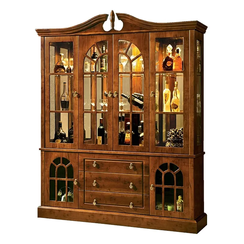 Armoire classique en bois sous vigne barre lumineuse affichage armoire de Buffet en verre comptoir à vin en chêne meubles de salon de luxe