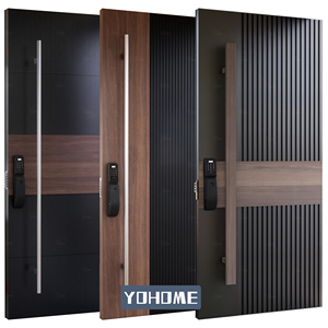 <span class=keywords><strong>Porte</strong></span> en acier de haute qualité américaine, <span class=keywords><strong>porte</strong></span> de sécurité extérieure noire avec incrustation en <span class=keywords><strong>bois</strong></span>, portes pivotantes de luxe pour l'extérieur de la maison - Product Image 5