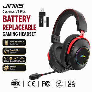 <span class=keywords><strong>Casque</strong></span> de jeu <span class=keywords><strong>sans</strong></span> <span class=keywords><strong>fil</strong></span> OEM JINMS V9 Plus avec batterie remplaçable, logo personnalisé, son surround virtuel 7.1, RGB, léger - Product Image 1