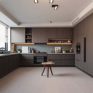 Armoires de cuisine en laque grise préfabriquées au design moderne et simple à vendre - Product Image 4