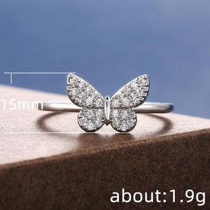 Anello F583 a Farfalla con Diamante in Argento per Donna, Elegante per Uso Quotidiano, Taglio Brillante Rotondo, Pietra Principale Naturale Colore G - Product Image 5