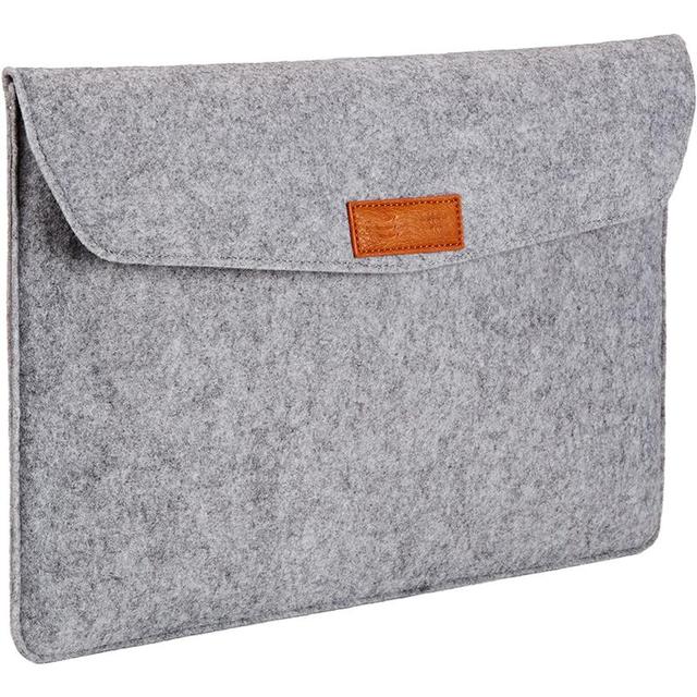 Felt Laptop Sleeve Custom Logo Gray Felt Envelope Case with Leather Patch for Notebook Protection