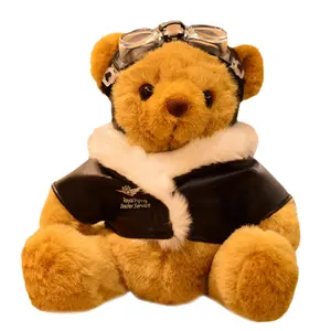 25cm personnalisé ours en peluche ours en peluche jouets aviateur avion jouet en peluche capitaine ours en peluche livraison directe aux états-unis