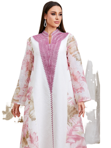 Elegant <b>Summer</b> Floral <b>Kaftan</b> Abaya Dresses for Women Breathable Polyester Maxi Length Traditional Muslim Evening Party Wear - Product Image 1